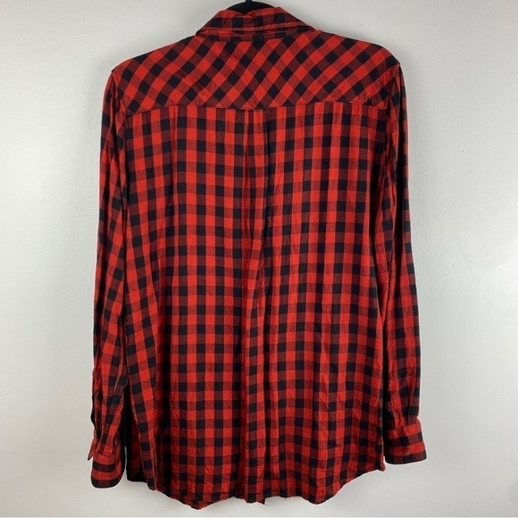 Beach Lunch Lounge Cabincore Buffalo Plaid Button Down Shirt Large Red Black - Picture 11 of 11